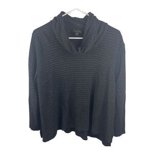 J.Jill Wearable Collection Soft Black Metallic Cowlneck‎ Sweatshirt Sz L Petite